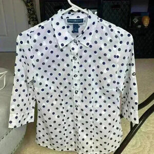 KAREN SCOTT  petite POLKA DOT button down SHIRT TOP